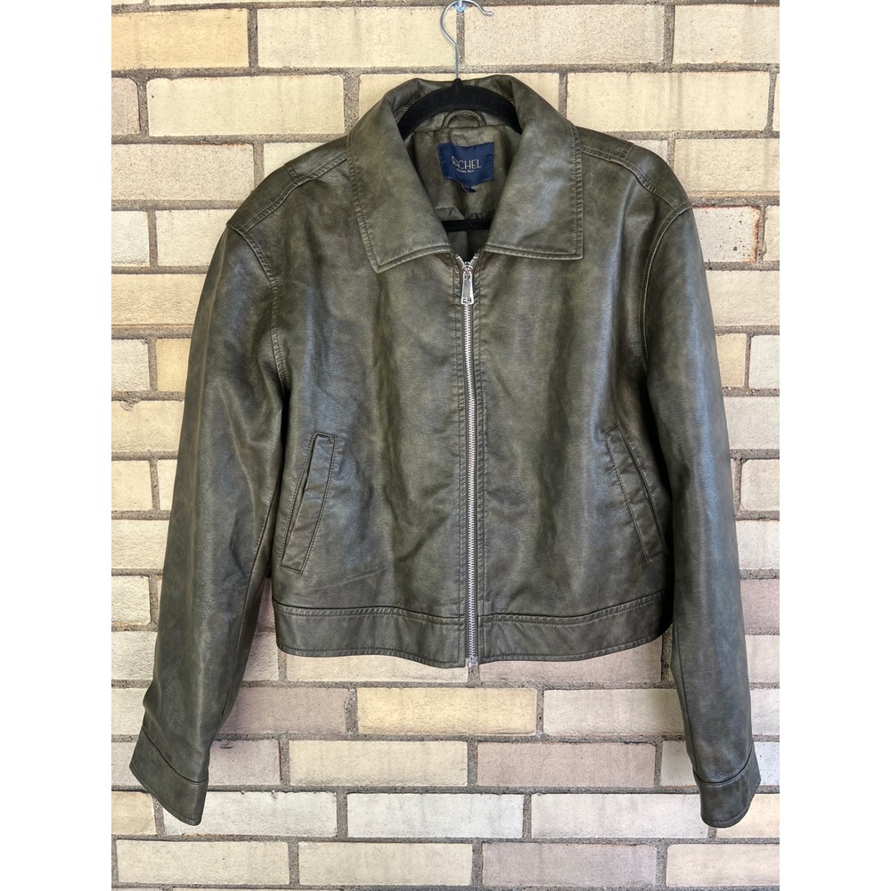Rachel Rachel Roy Olive Green Zip Up Faux Leather Jacket Cropped Size Large